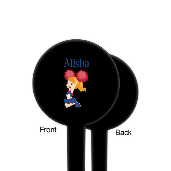 Cheerleader Black Plastic 4" Food Pick - Round - Single Sided - Front & Back