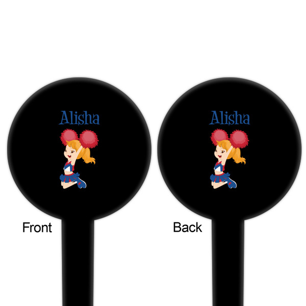 Cheerleader Black Plastic 6" Food Pick - Round - Double Sided - Front & Back