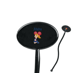 Cheerleader 7" Oval Plastic Stir Sticks - Black - Double Sided (Personalized)