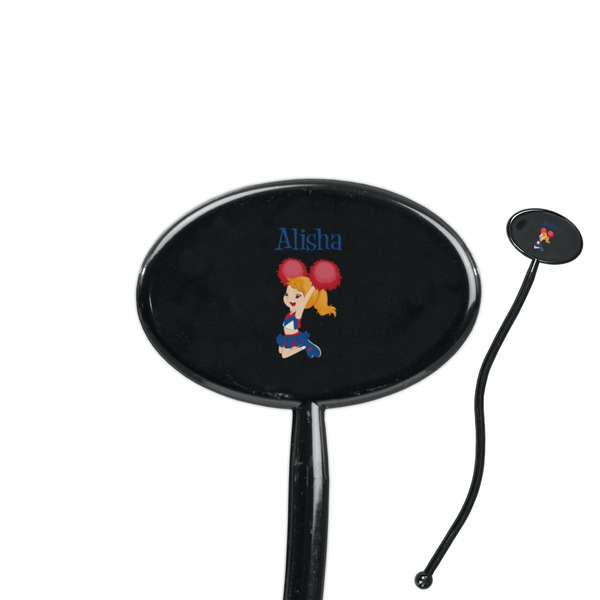 Custom Cheerleader 7" Oval Plastic Stir Sticks - Black - Double Sided (Personalized)