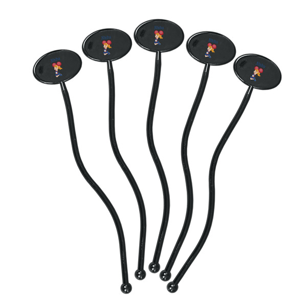 Cheerleader Black Plastic 7" Stir Stick - Oval - Fan