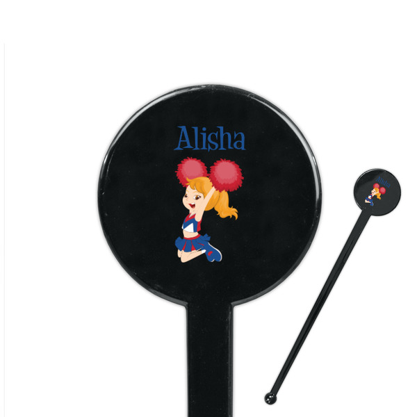 Custom Cheerleader 7" Round Plastic Stir Sticks - Black - Double Sided (Personalized)
