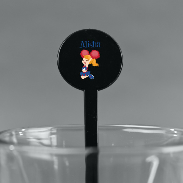 Cheerleader Black Plastic 7" Stir Stick - Round - Main
