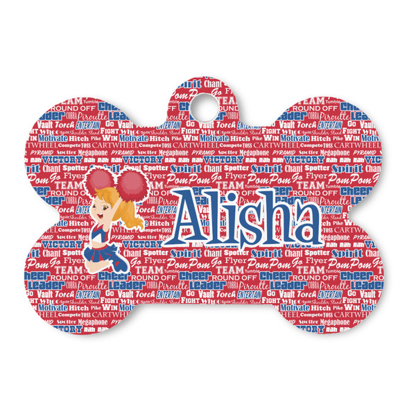 Custom Cheerleader Bone Shaped Dog ID Tag (Personalized)