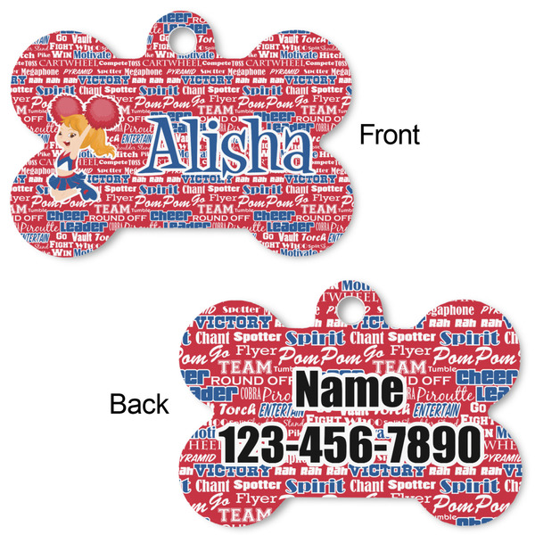 Cheerleader Bone Shaped Dog Tag - Front & Back