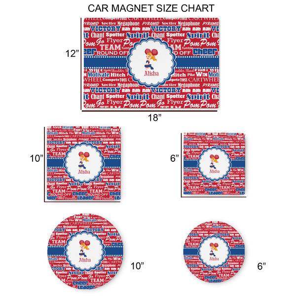 Cheerleader Car Magnets - SIZE CHART