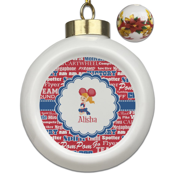 Custom Cheerleader Ceramic Ball Ornaments - Poinsettia Garland (Personalized)