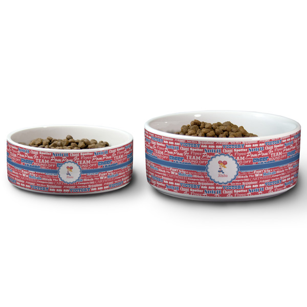 Cheerleader Ceramic Dog Bowls - Size Comparison