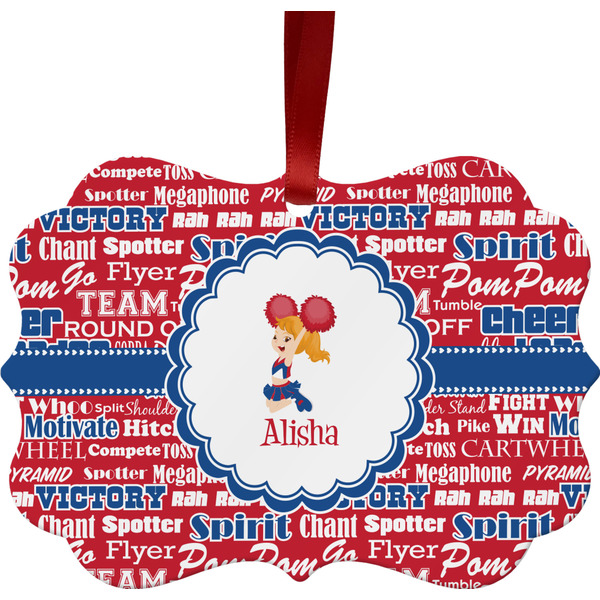 Custom Cheerleader Metal Frame Ornament - Double Sided w/ Name or Text