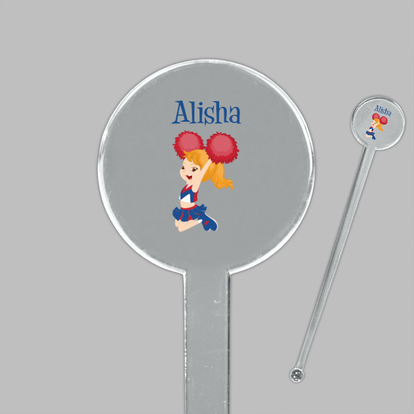 Cheerleader Clear Plastic 7" Stir Stick - Round - Closeup