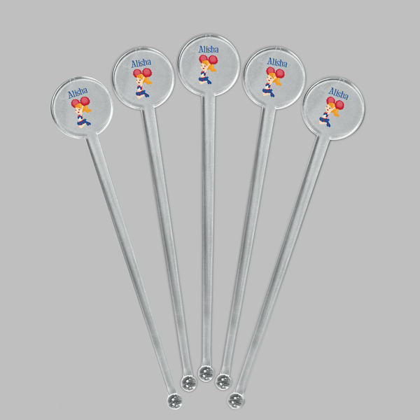 Cheerleader Clear Plastic 7" Stir Stick - Round - Fan View