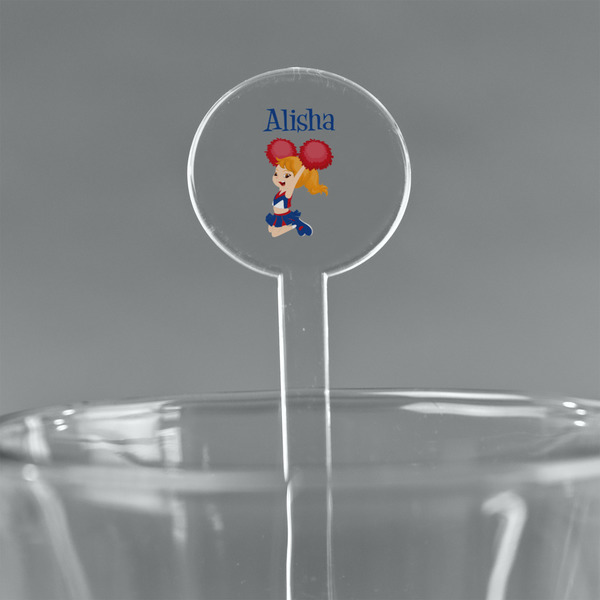 Custom Cheerleader 7" Round Plastic Stir Sticks - Clear (Personalized)
