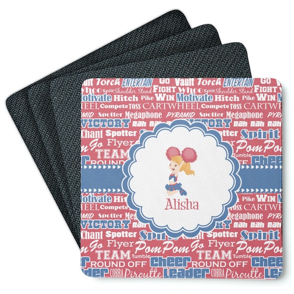 Custom Cheerleader Square Rubber Backed Coasters - Set of 4 (Personalized)
