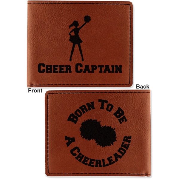 Cheerleader Cognac Leatherette Bifold Wallets - Front and Back