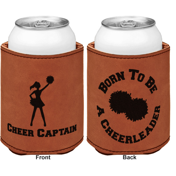 Cheerleader Cognac Leatherette Can Sleeve - Double Sided Front and Back