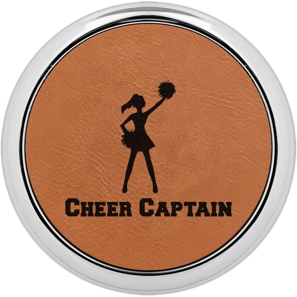 Custom Cheerleader Set of 4 Leatherette Round Coasters w/ Silver Edge (Personalized)