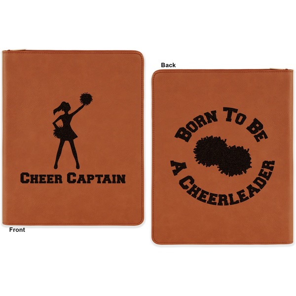 Cheerleader Cognac Leatherette Zipper Portfolios with Notepad - Double Sided - Apvl