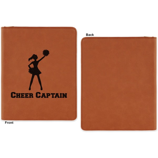 Cheerleader Cognac Leatherette Zipper Portfolios with Notepad - Single Sided - Apvl