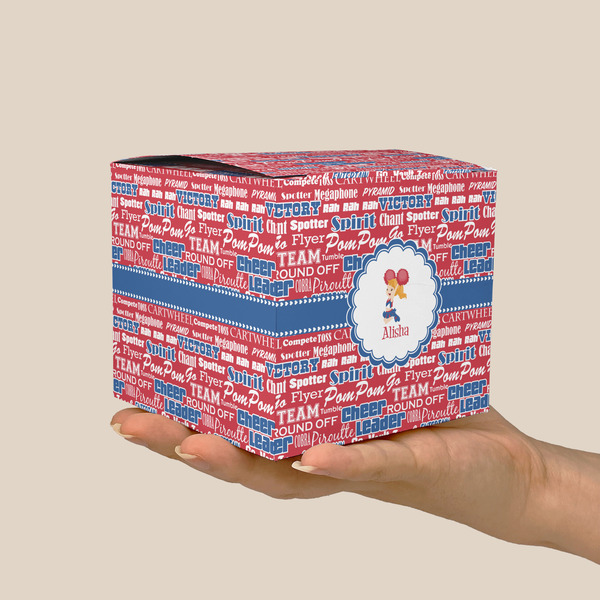 Cheerleader Cube Favor Gift Box - On Hand - Scale View
