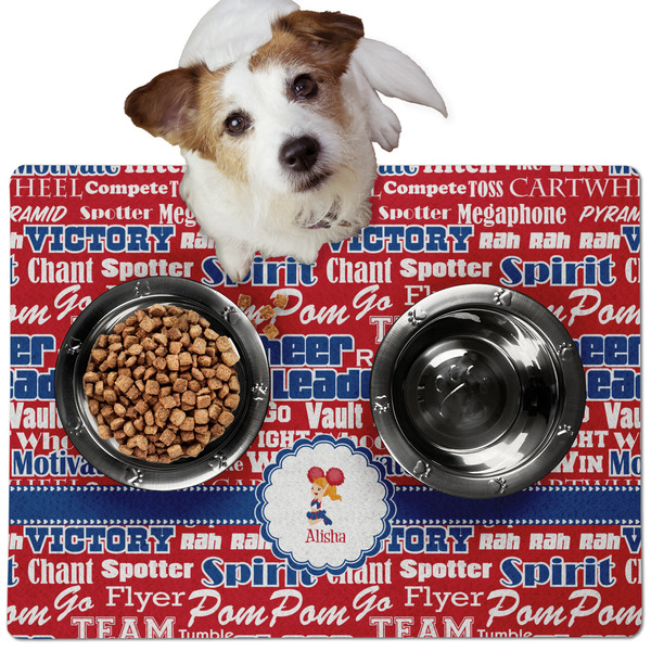 Custom Cheerleader Dog Food Mat - Medium w/ Name or Text