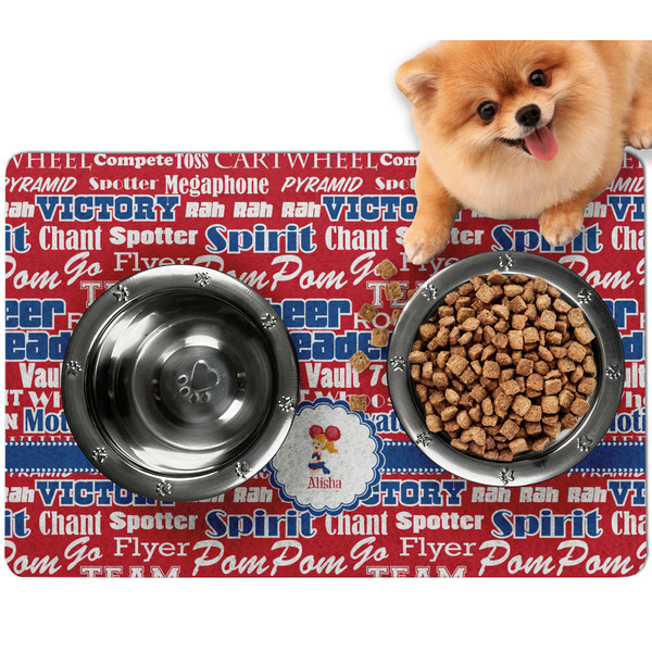 Custom Cheerleader Dog Food Mat - Small w/ Name or Text