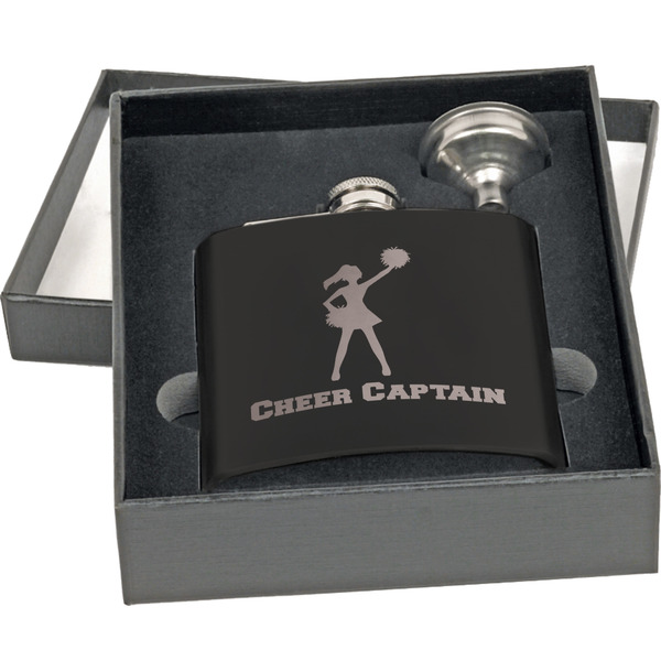 Cheerleader Engraved Black Flask Gift Set