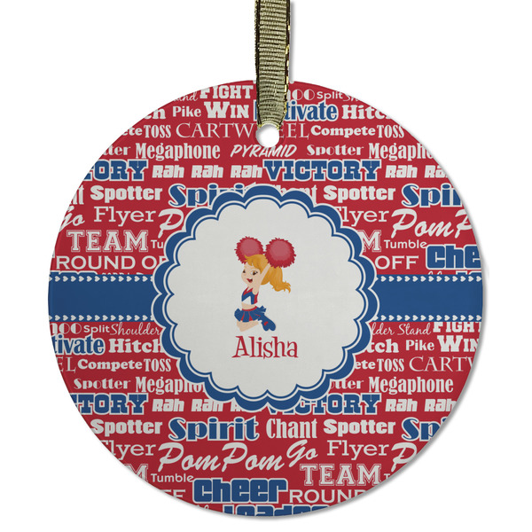 Custom Cheerleader Flat Glass Ornament - Round w/ Name or Text