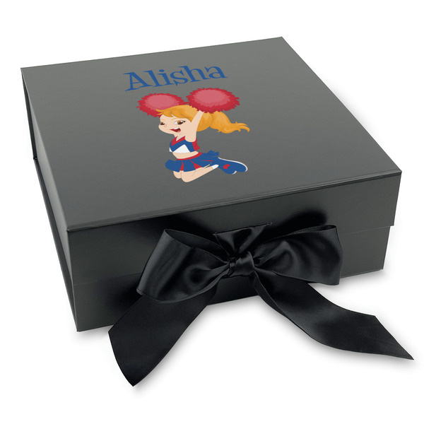 Custom Cheerleader Gift Box with Magnetic Lid - Black (Personalized)