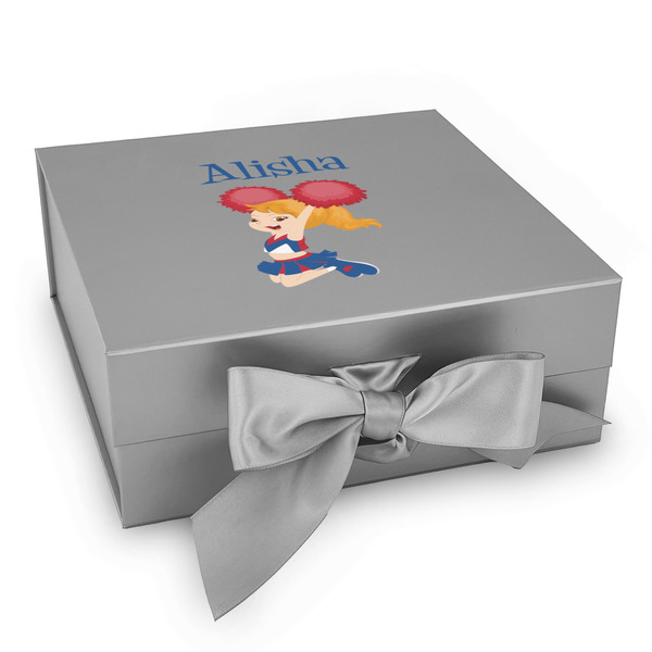 Custom Cheerleader Gift Box with Magnetic Lid - Silver (Personalized)