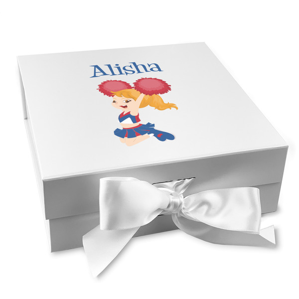 Custom Cheerleader Gift Box with Magnetic Lid - White (Personalized)