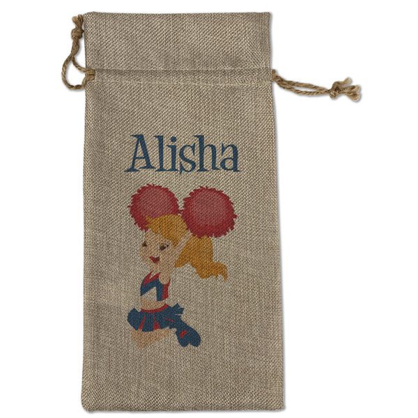 Custom Cheerleader Large Burlap Gift Bag - Front (Personalized)