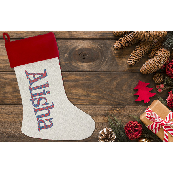 Cheerleader Linen Stocking w/Red Cuff - Flat Lay (LIFESTYLE)