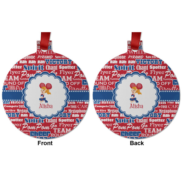 Cheerleader Metal Ball Ornament - Front and Back