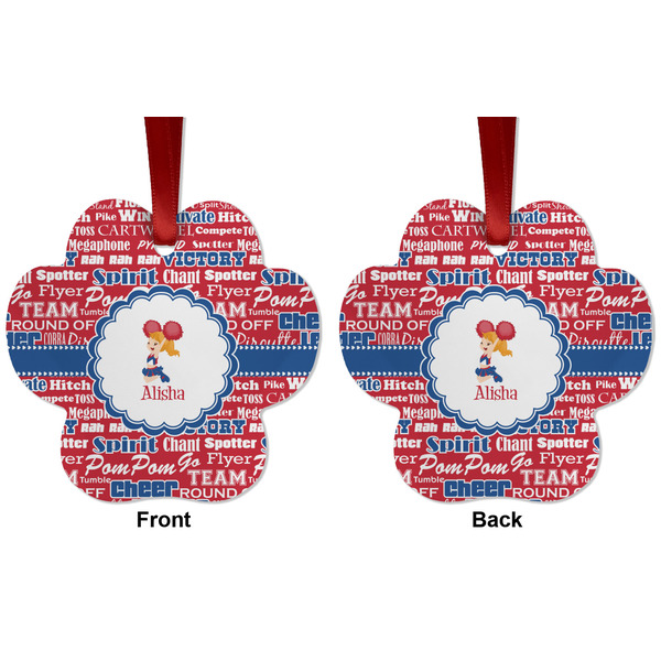 Cheerleader Metal Paw Ornament - Front and Back