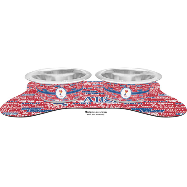 Cheerleader Metal Pet Bowls - On Dog Bone Shaped Mat