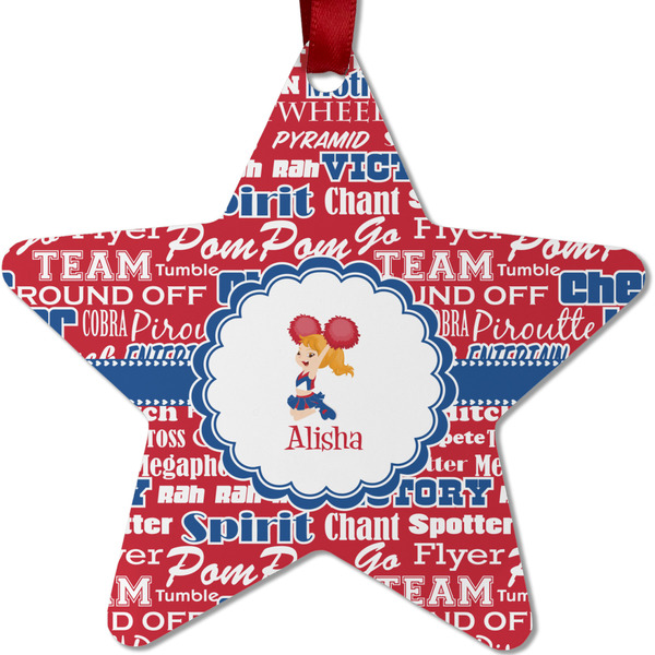 Custom Cheerleader Metal Star Ornament - Double Sided w/ Name or Text
