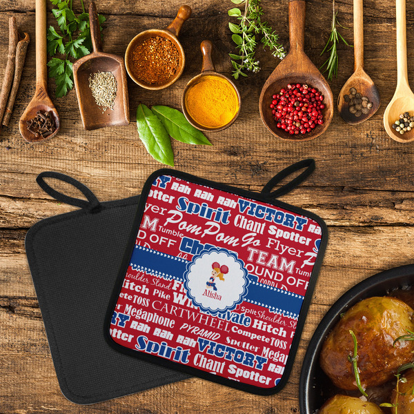 Cheerleader Neoprene Pot Holder - Set of 2  LIFESTYLE (Flatlay)