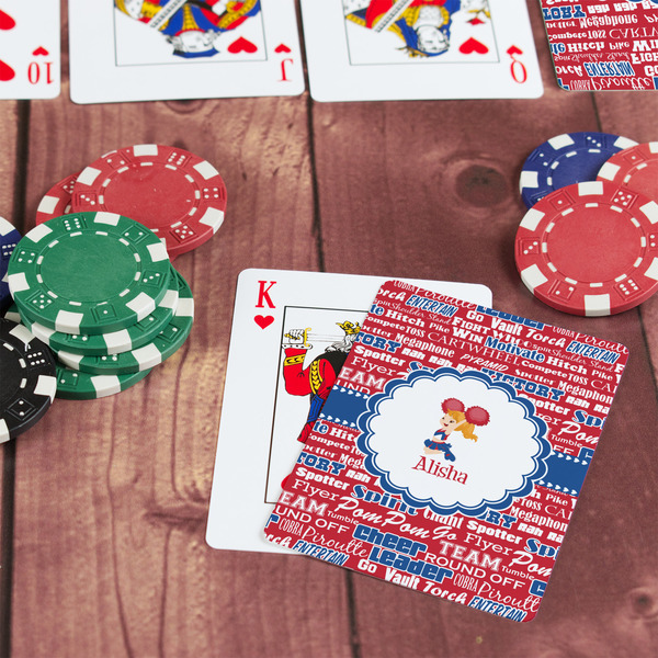 Cheerleader On Table with Poker Chips