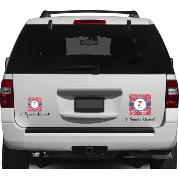 Cheerleader Personalized Square Car Magnets on Ford Explorer