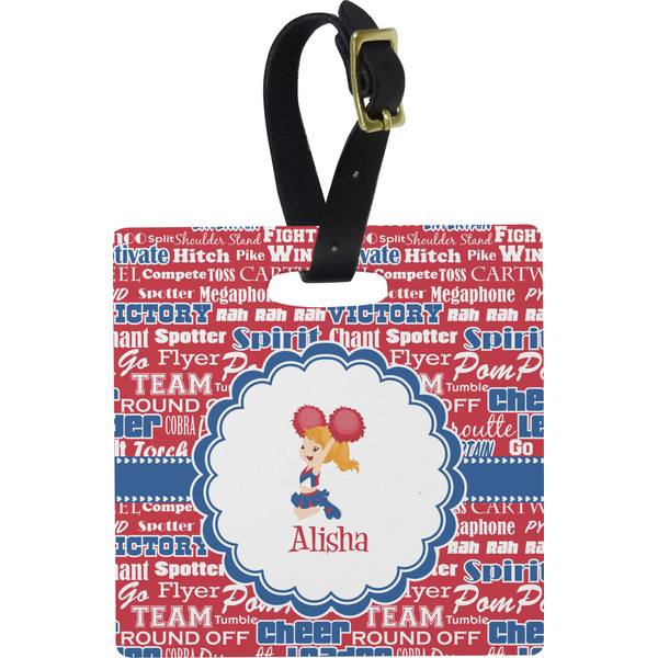 Custom Cheerleader Plastic Luggage Tag - Square w/ Name or Text