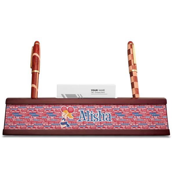 Cheerleader Red Mahogany Nameplates with Business Card Holder - Straight
