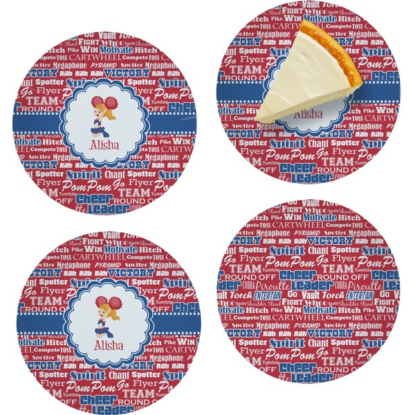 Custom Cheerleader Set of 4 Glass Appetizer / Dessert Plate 8" (Personalized)