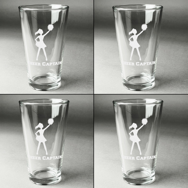 Cheerleader Set of Four Engraved Beer Glasses - Individual View