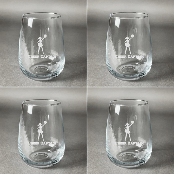 Cheerleader Set of Four Personalized Stemless Wineglasses (Approval)