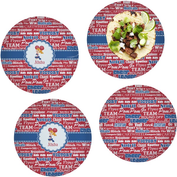 Custom Cheerleader Set of 4 Glass Lunch / Dinner Plate 10" (Personalized)