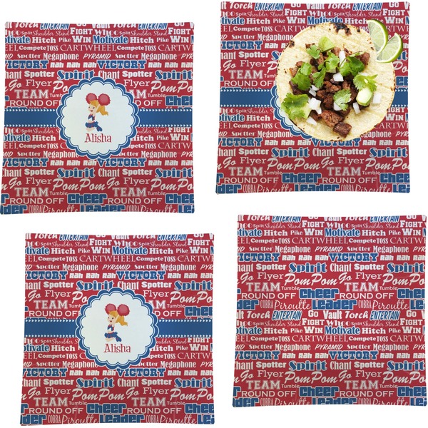 Custom Cheerleader Set of 4 Glass Square Lunch / Dinner Plate 9.5" (Personalized)