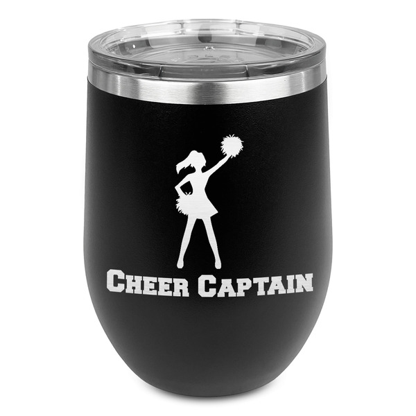 Custom Cheerleader Stemless Stainless Steel Wine Tumbler - Black - Single Sided (Personalized)