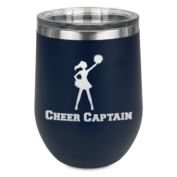Custom Cheerleader Stemless Stainless Steel Wine Tumbler - Navy - Double Sided (Personalized)