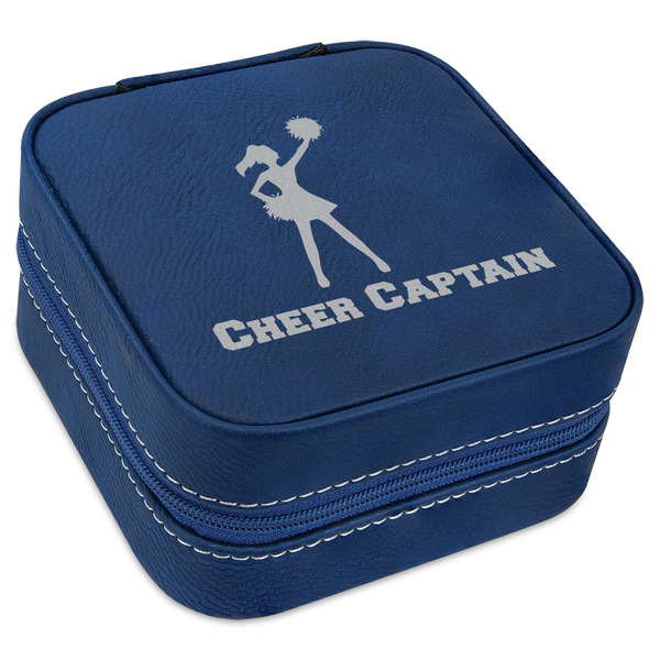 Custom Cheerleader Travel Jewelry Box - Navy Blue Leather (Personalized)