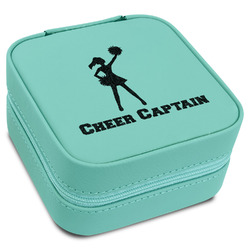 Cheerleader Travel Jewelry Box - Teal Leather (Personalized)